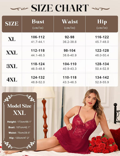 Plus Size Lace Babydoll size chart