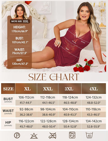 Plus Size Lace Babydoll size chart