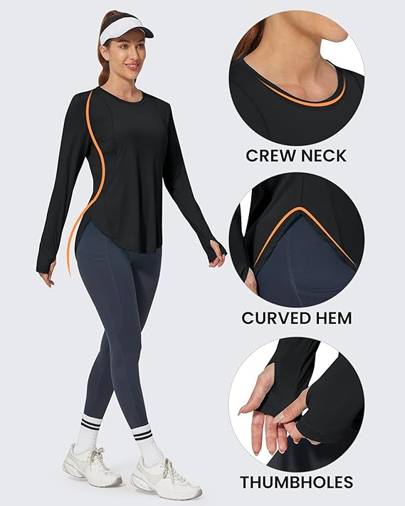 Women's Activewear Long Sleeve Tops Workout Shirts UPF 50+ Sun Fitness T-Shirt Lightweight Quick Dry Outdoor Running Hiking Tops