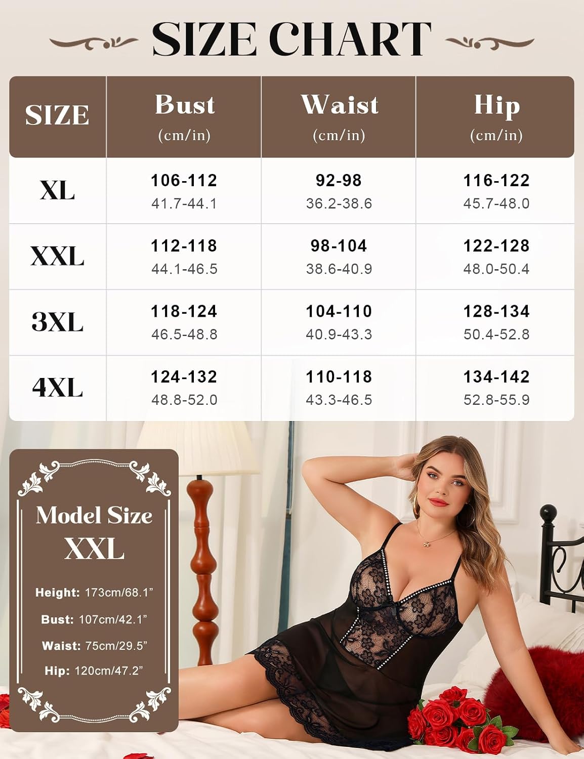 Plus Size Lace Babydoll size chart