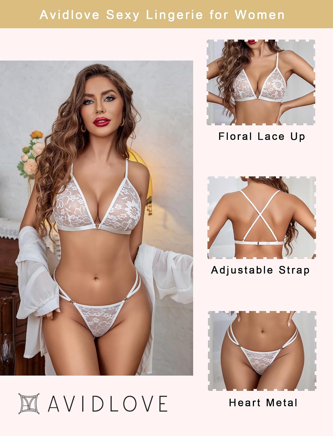 White Lace Bra & Thong Set detail