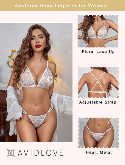 White Lace Bra & Thong Set detail