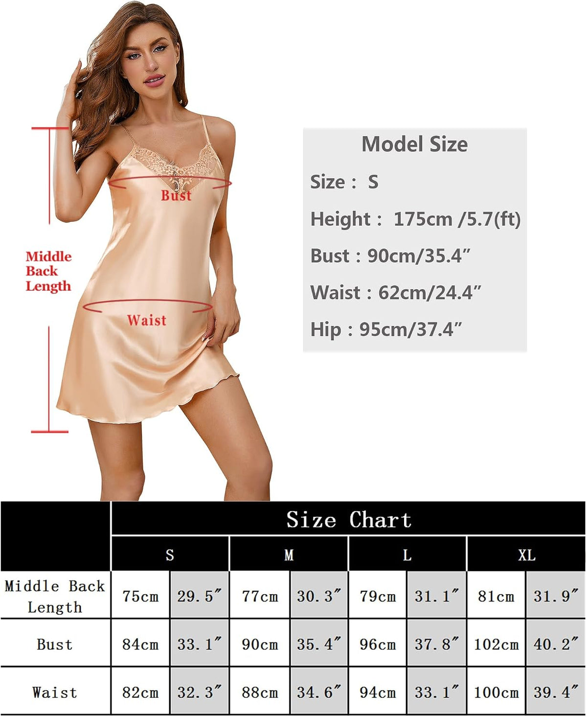 Satin Chemise Nightdress size chart