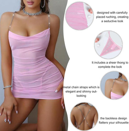 Pink Sheer Mesh Mini Dress detail