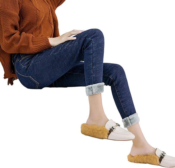 Womens Winter Fleece Lined Stretchy Jeggings High Waisted Skinny Jeans Yoga Denim Pants