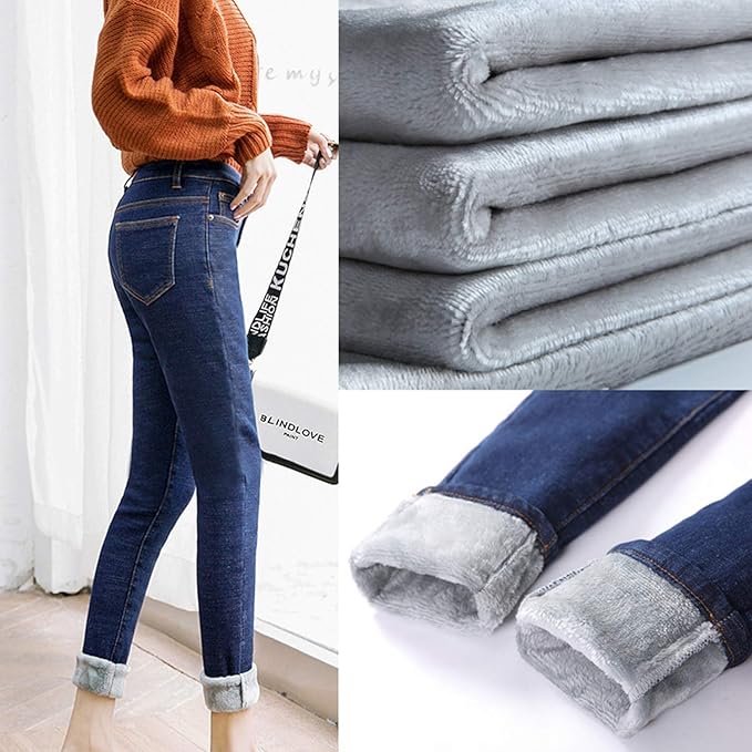 Womens Winter Fleece Lined Stretchy Jeggings High Waisted Skinny Jeans Yoga Denim Pants