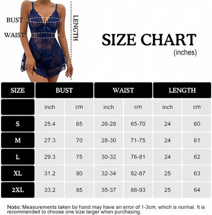 Lace Babydoll Chemise size chart