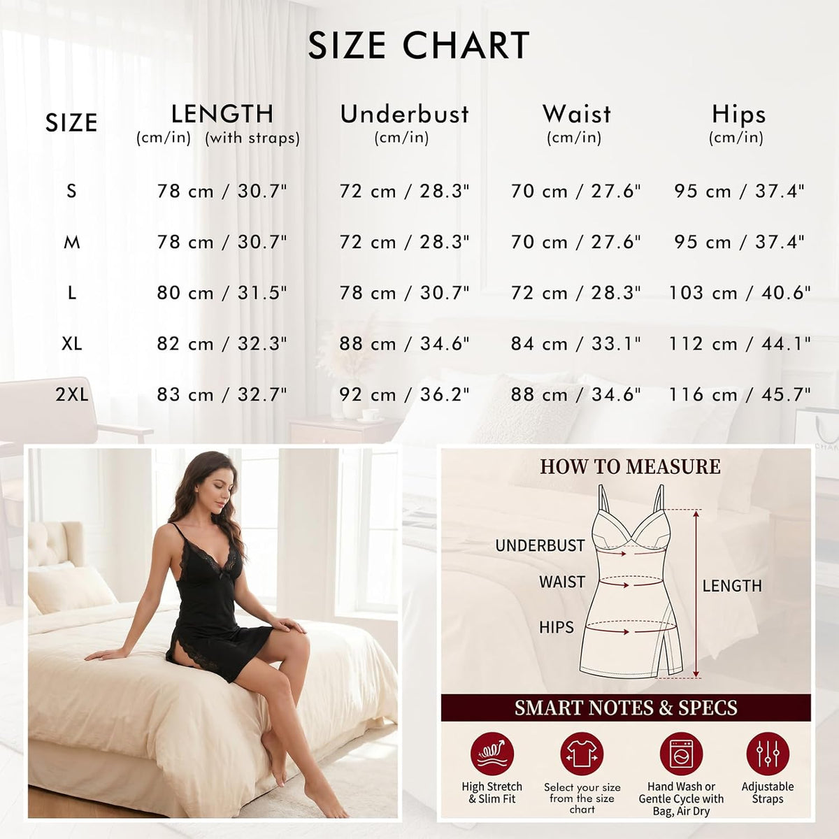 Lace Chemise 2-Pack size chart