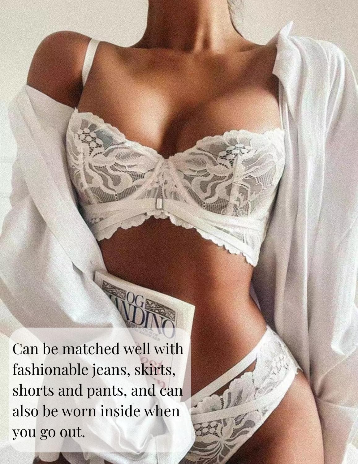 White Lace Bra & Knickers Set detail