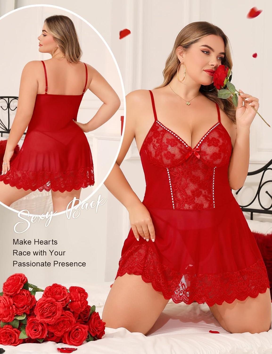 Red Plus Size Lace Babydoll detail