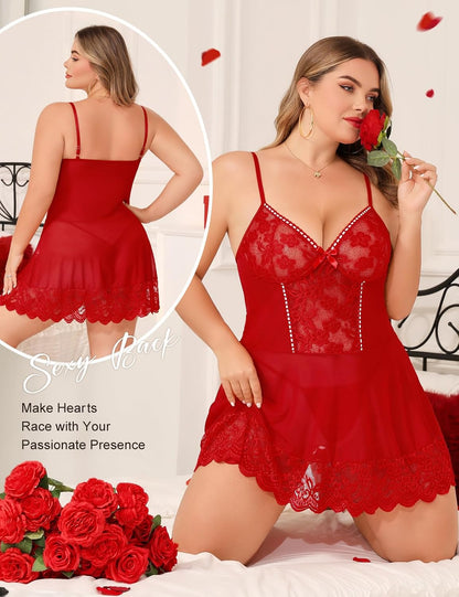 Red Plus Size Lace Babydoll detail