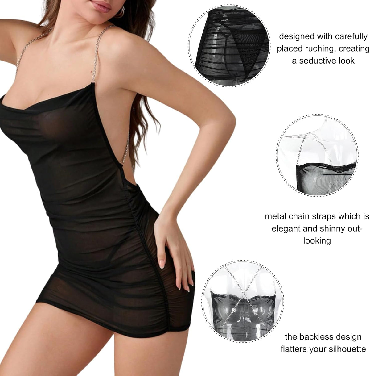 Black Sheer Mesh Mini Dress detail