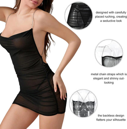 Black Sheer Mesh Mini Dress detail