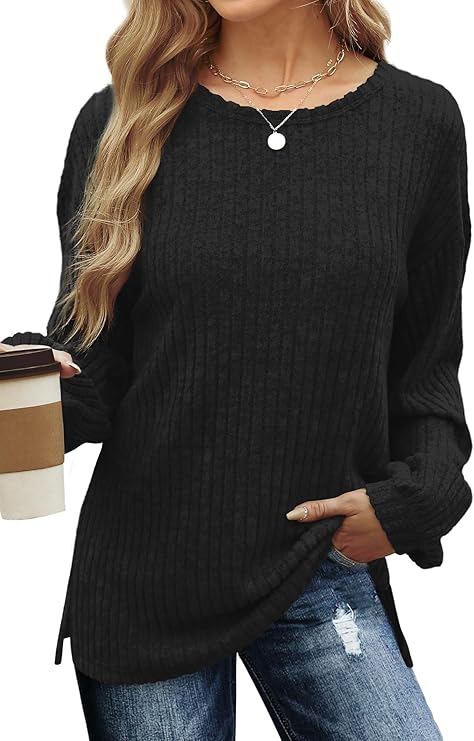 Sweatshirts for Women UK Ladies Lightweight Jumpers Crewneck Long Sleeve Tops Side Split Tunic Tops