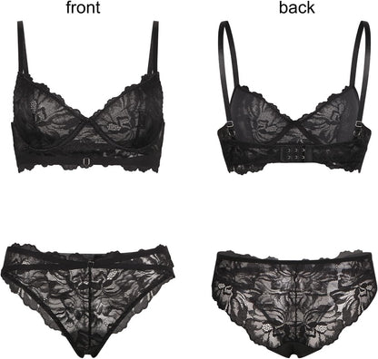 Black Lace Bra & Knickers Set detail