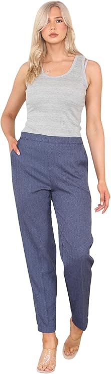 Ladies Half Elastic Stretch Waist Herringbone Trouser Inside Leg 25 Inches (Short) Everyday Wear Winter Pants