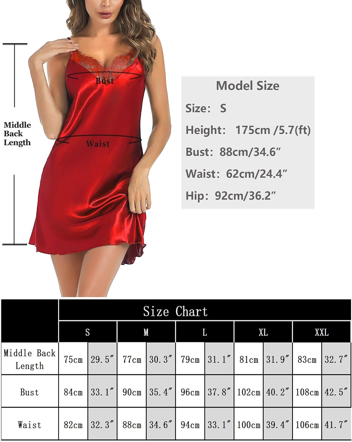 Satin Chemise Nightdress size chart