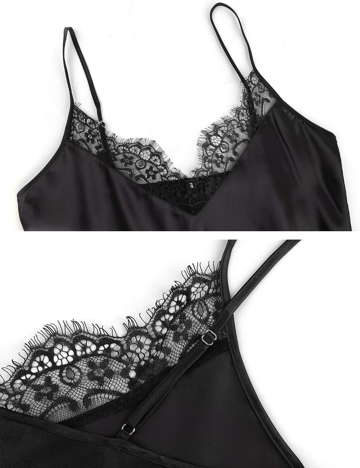 Black Satin Chemise Nightdress detail