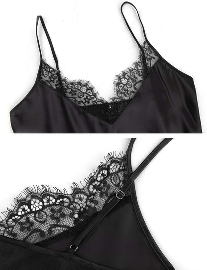 Black Satin Chemise Nightdress detail