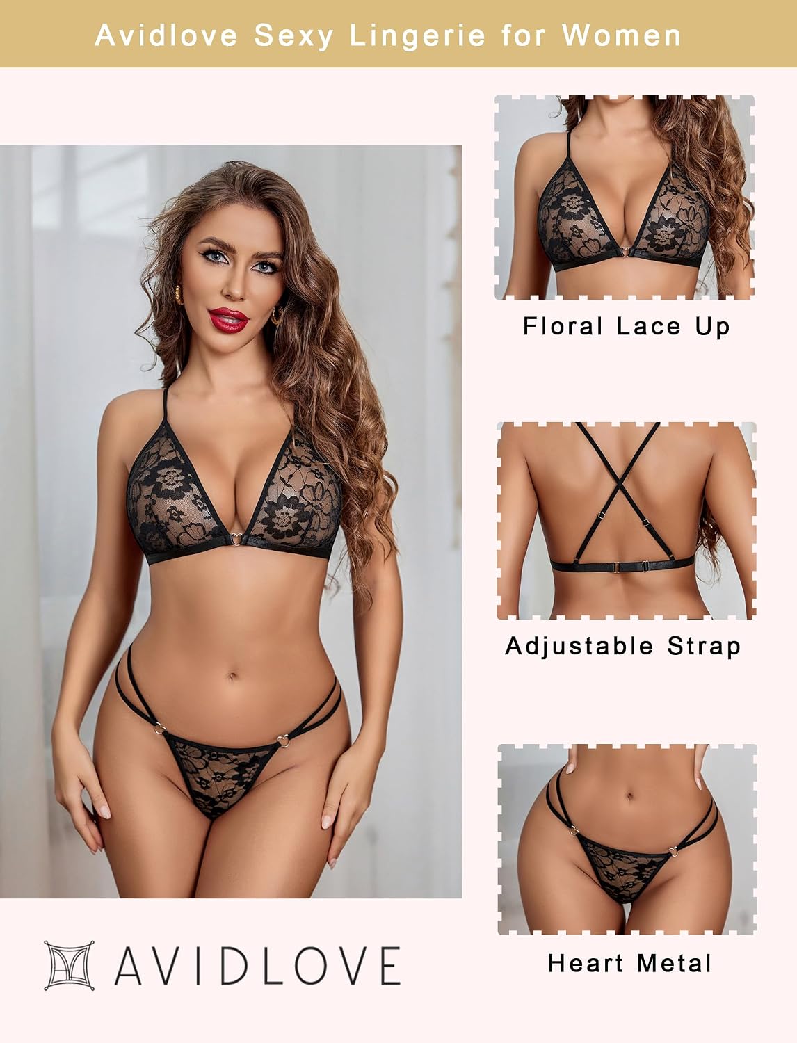 Black Lace Bra & Thong Set detail