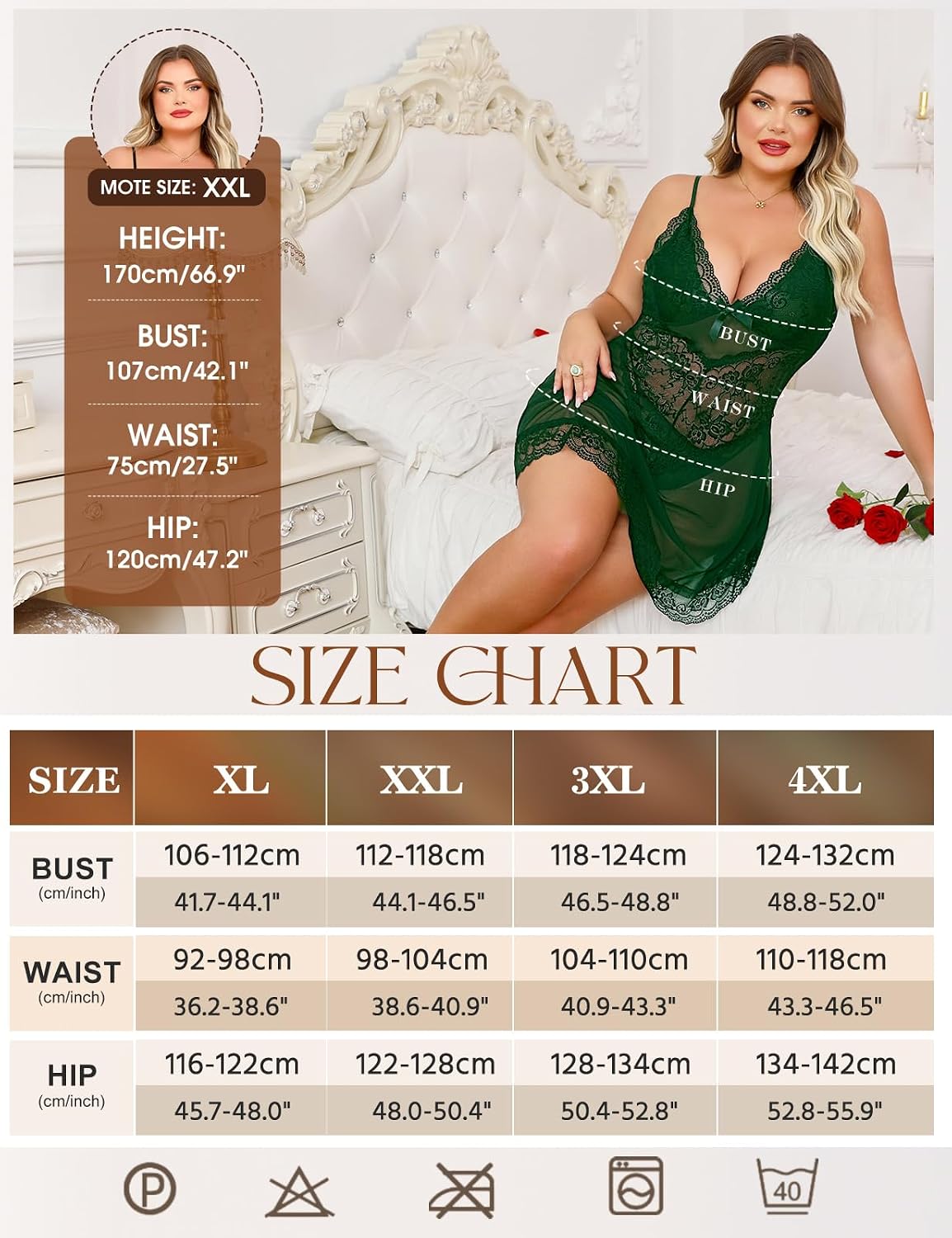 Plus Size Lace Babydoll size chart