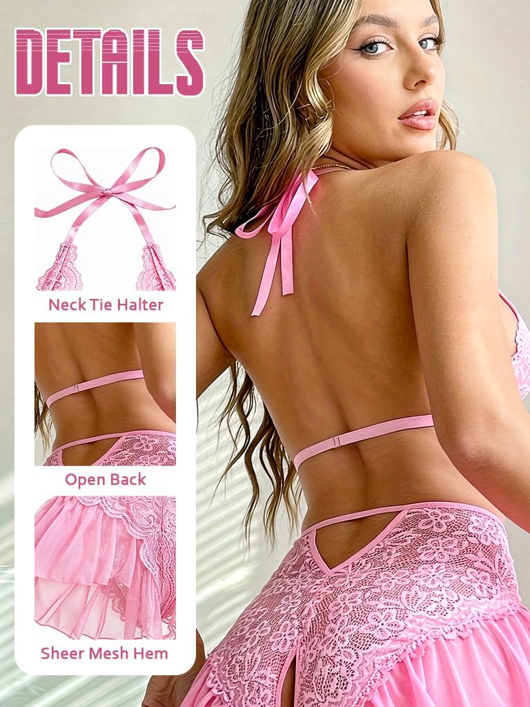 Pink Floral Lace Teddy Bodysuit detail