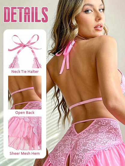 Pink Floral Lace Teddy Bodysuit detail