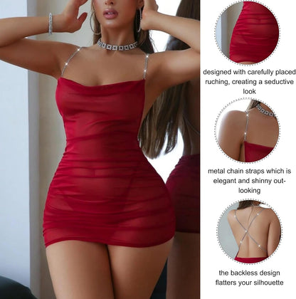 Red Sheer Mesh Mini Dress detail