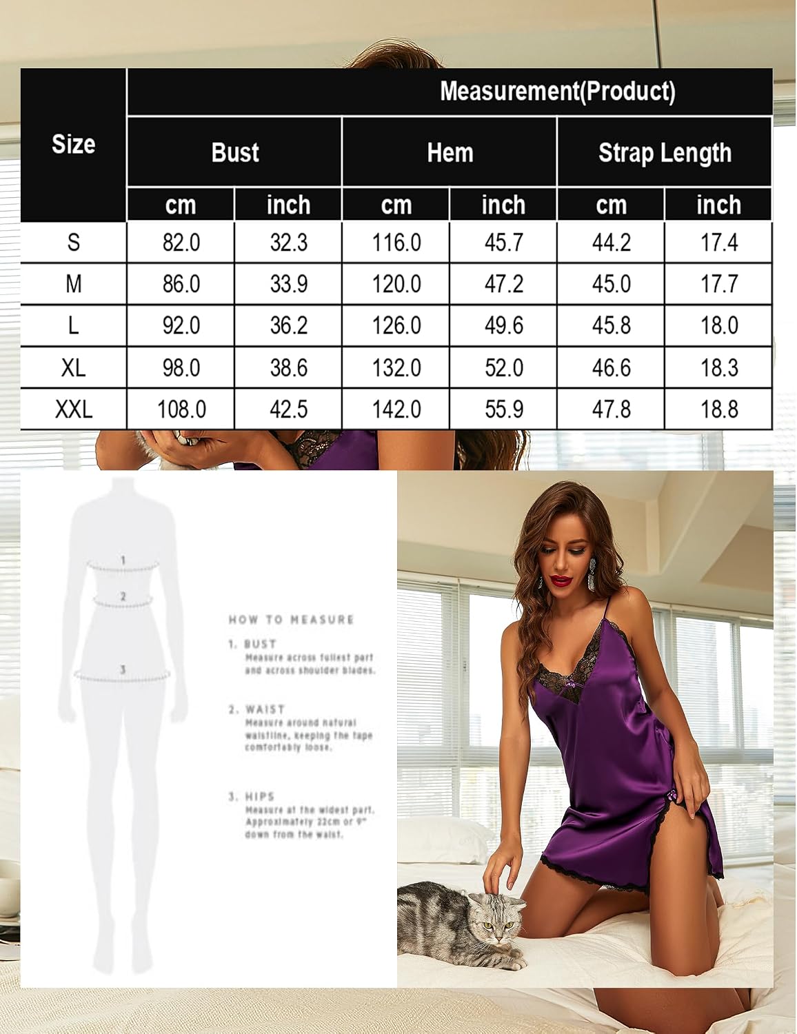 Satin Nightdress size chart