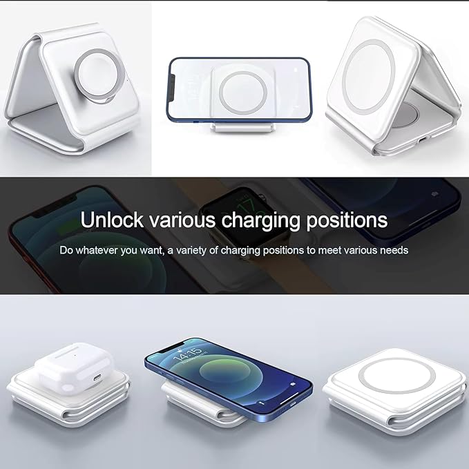 portable magsafe charger in various charging positions