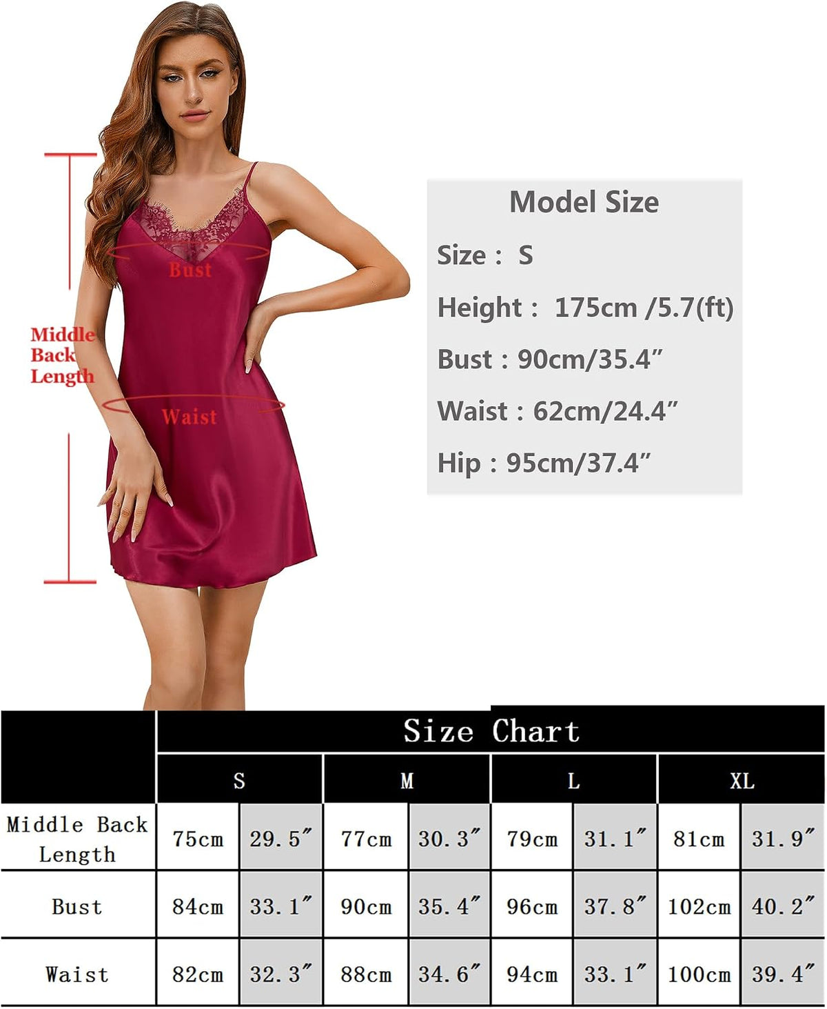 Satin Chemise Nightdress size chart