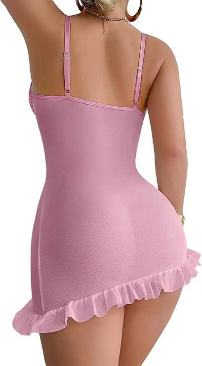 Laven & Ivory Babydoll Lace Lingerie Set for Women – Underwired Mesh Chemise Nightwear | Bridal Womenswear Lingerie | Comfortable Breathable Lingerie for Hen Nights, Anniversary & Trousseau