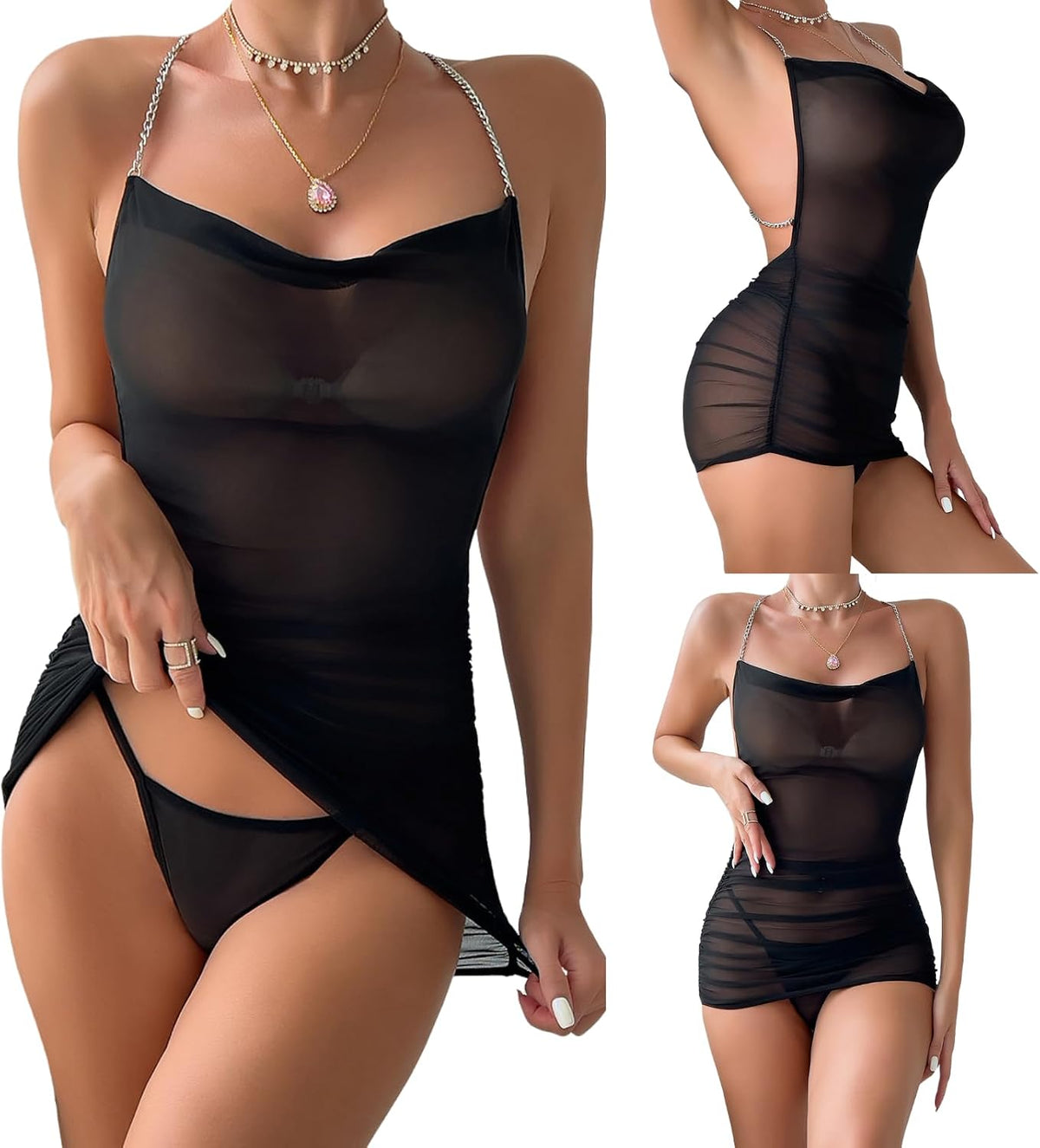 Black Sheer Mesh Mini Dress detail
