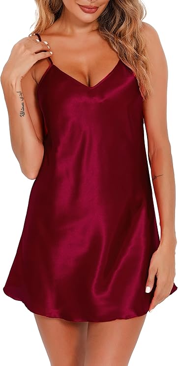 Satin Chemise Nightdress with Robe – Red