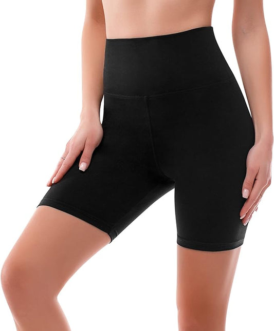 High Waisted Cycling Shorts Women - Tummy Control Buttery Soft Biker Yoga Running Gym Black Workout Athletic Shorts