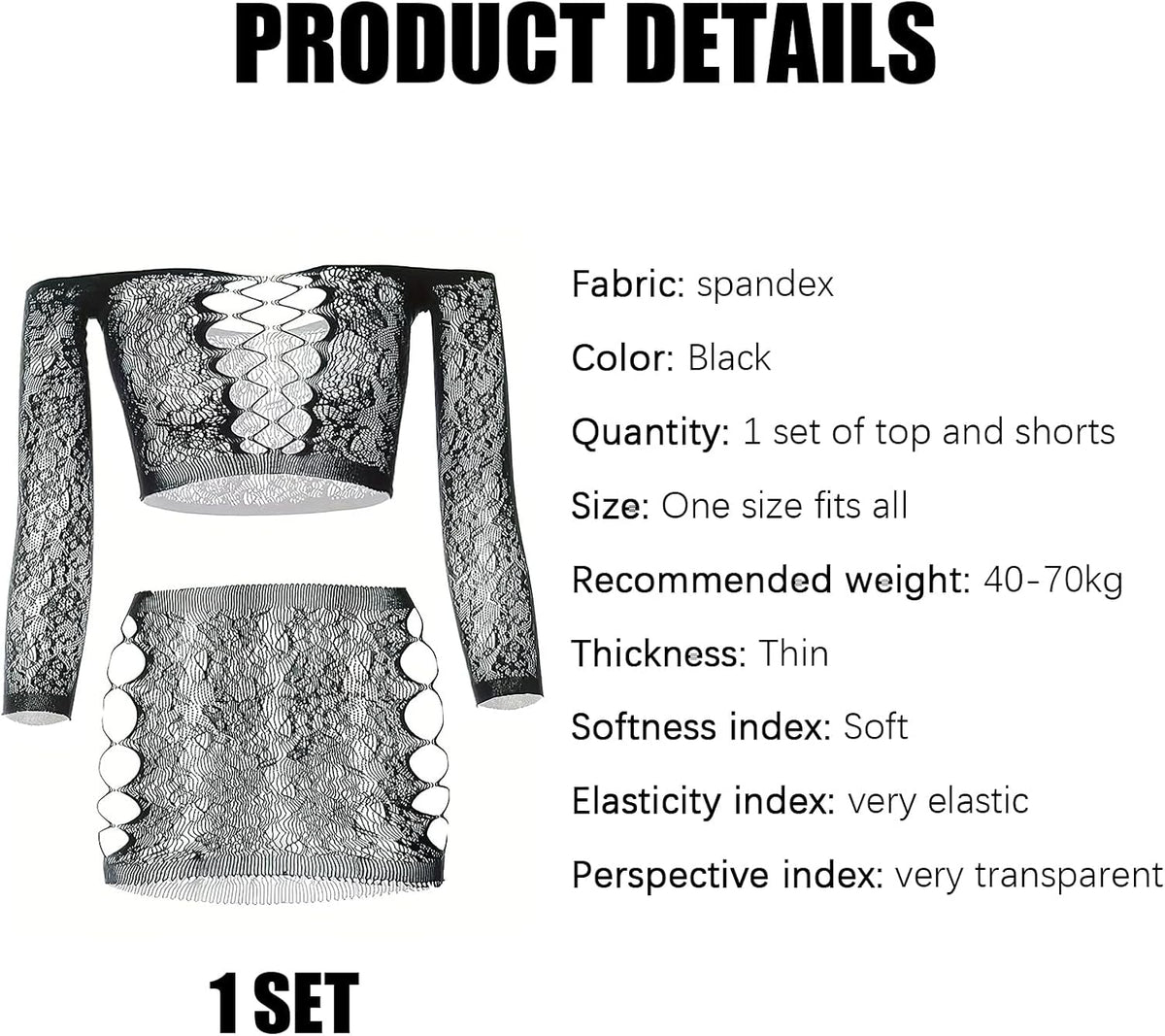 Fishnet Lace Top & Skirt Set size chart