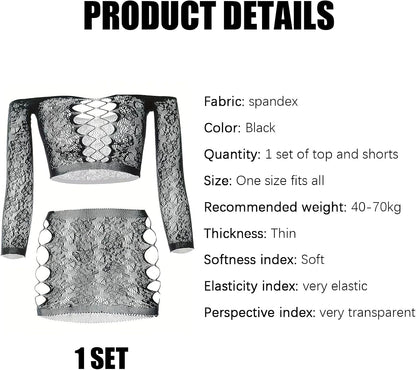 Fishnet Lace Top & Skirt Set size chart