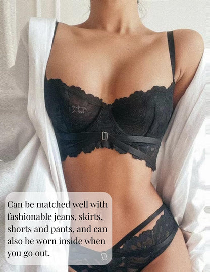 Black Lace Bra & Knickers Set detail