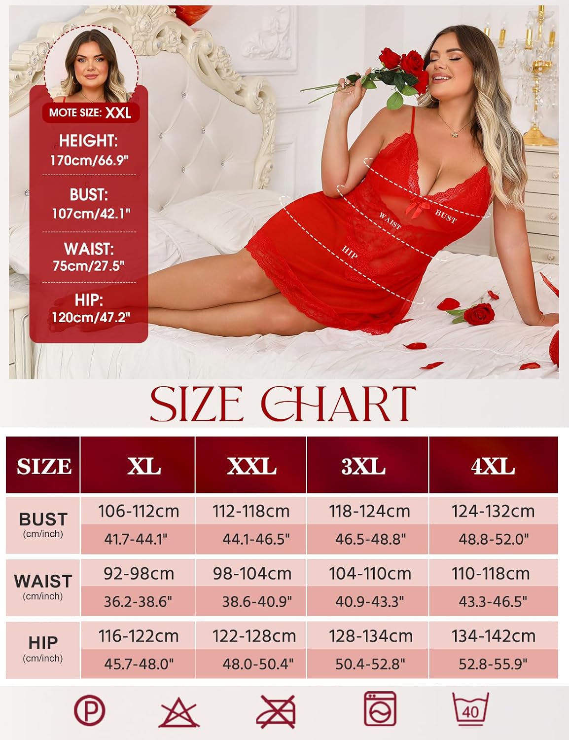 Red Plus Size Lace Babydoll detail
