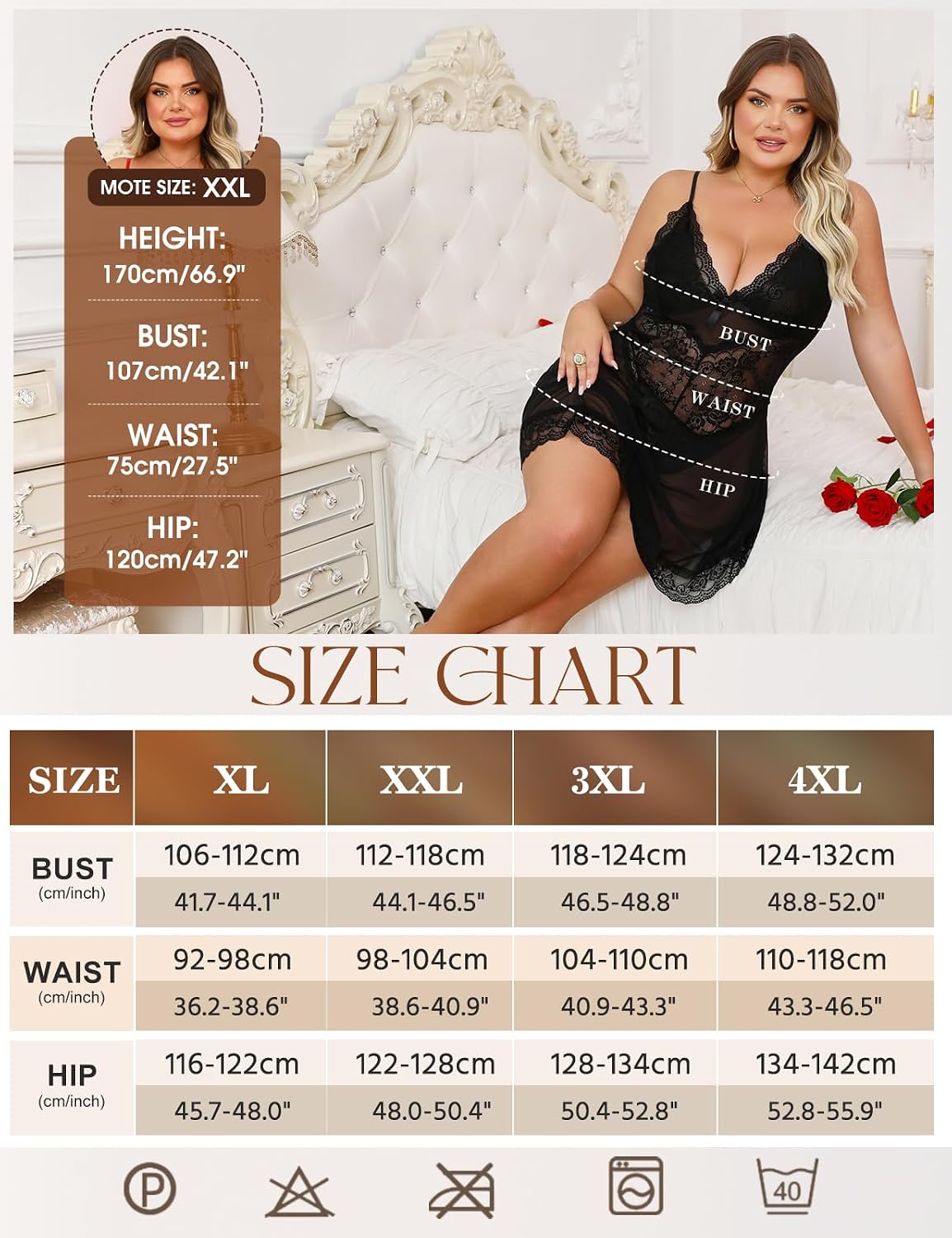 Black Plus Size Lace Babydoll detail