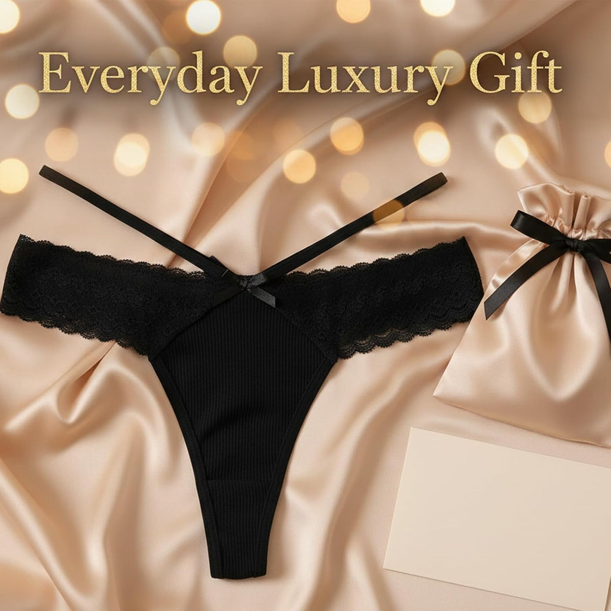 Black (5-Pack) Lace-Trim Thongs detail