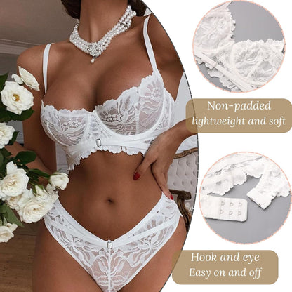 White Lace Bra & Knickers Set detail