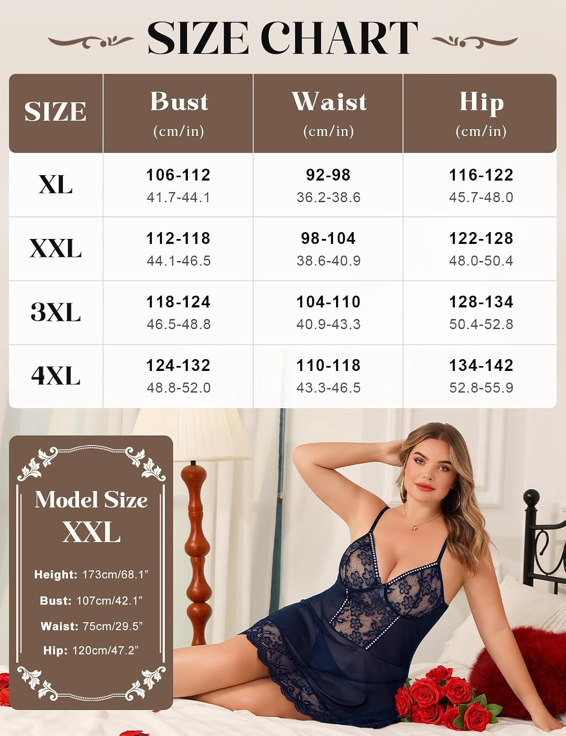 Plus Size Lace Babydoll size chart