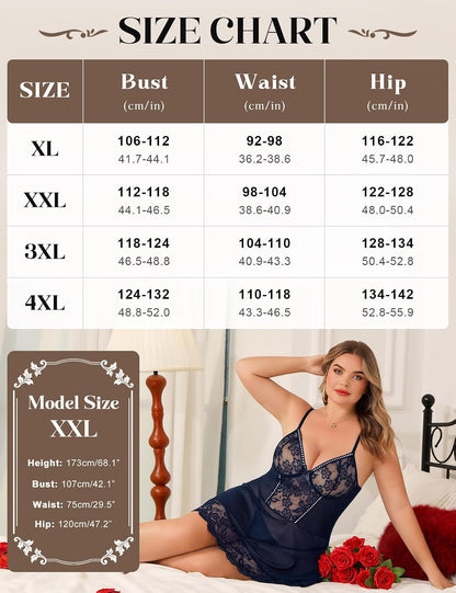 Plus Size Lace Babydoll size chart