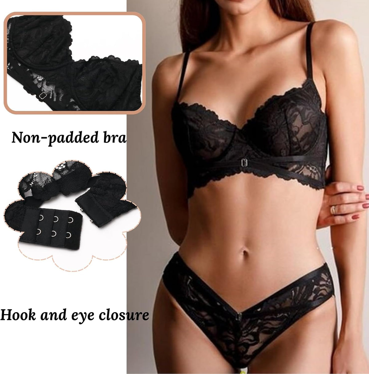 Black Lace Bra & Knickers Set detail