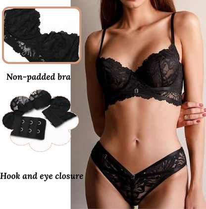 Black Lace Bra & Knickers Set detail