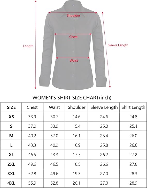 Women's Long Sleeve Plain Dress Shirt Fitted Stretch Executive Office Business Casual Shirt Blouse with Single Cuff