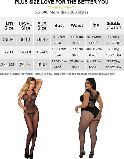 Back Wings Black Fishnet Bodystocking size chart