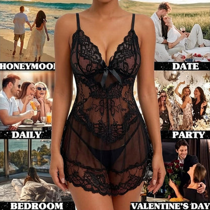 Black Lace Babydoll Chemise detail