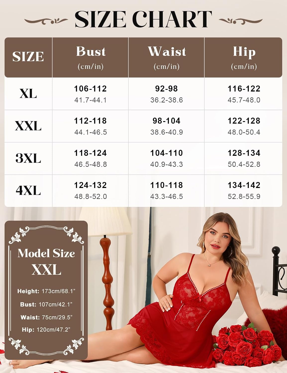 Plus Size Lace Babydoll size chart